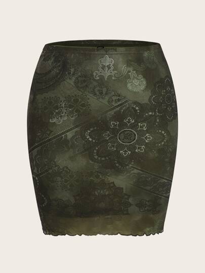 تنورة مقلم نمط نبات الخس طباعة الأزهار مقاس كبير