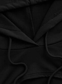 SHEIN Coolane Chinese Dragon Graphic Cut Out Drawstring Hoodie - Black - View 3