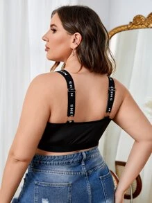Plus Letter Tape Contrast Mesh Bralet - Black - View 2