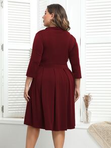 大碼褶皺下擺隱藏口袋連衣裙