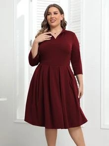 大碼褶皺下擺隱藏口袋連衣裙