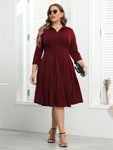 大碼褶皺下擺隱藏口袋連衣裙