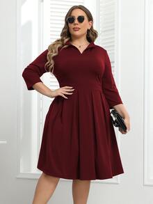 大碼褶皺下擺隱藏口袋連衣裙