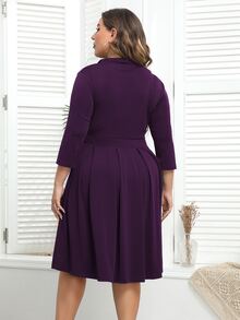 Plus Fold Pleated Hem Hidden Pocket Dress - Purple - View 2
