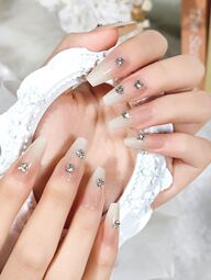 24個 長さ調整可能 タイダイ ラインストーン ネイルチップ、キューティクルプッシャー1個、ジェルプレスオンネイル1個 ネイルサプライ