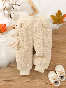 Bebé Pantalones con parche de dibujos animados con bolsillo teddy - Albaricoque - Ver 1