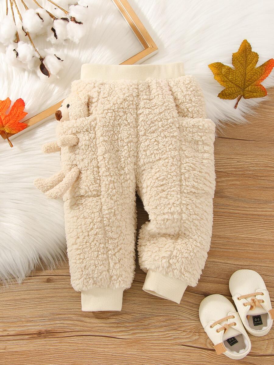 Bebé Pantalones con parche de dibujos animados con bolsillo teddy - Albaricoque - Ver 1