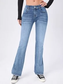 SHEIN EZwear 貓鬚牛仔喇叭褲 - 淺色水洗藍 - 查看 3