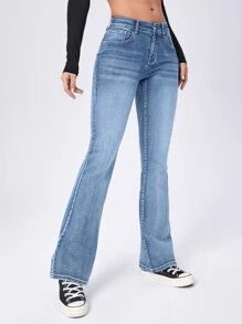 SHEIN EZwear 貓鬚牛仔喇叭褲 - 淺色水洗藍 - 查看 4
