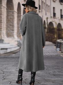 Lapel Neck Dual Pocket Teddy Coat - Grey - View 2