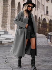 Lapel Neck Dual Pocket Teddy Coat - Grey - View 4