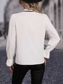 SHEIN Clasi Tie Neck Flounce Sleeve Blouse,Long Sleeve Tops