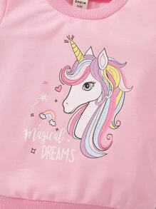 Baby Unicorn And Letter Graphic Sweatshirt & Joggers - Baby Pink - View 4
