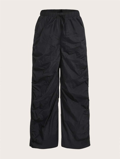 بنطلون بساق واسع خصر عالي ثنية رباط مقاس كبير