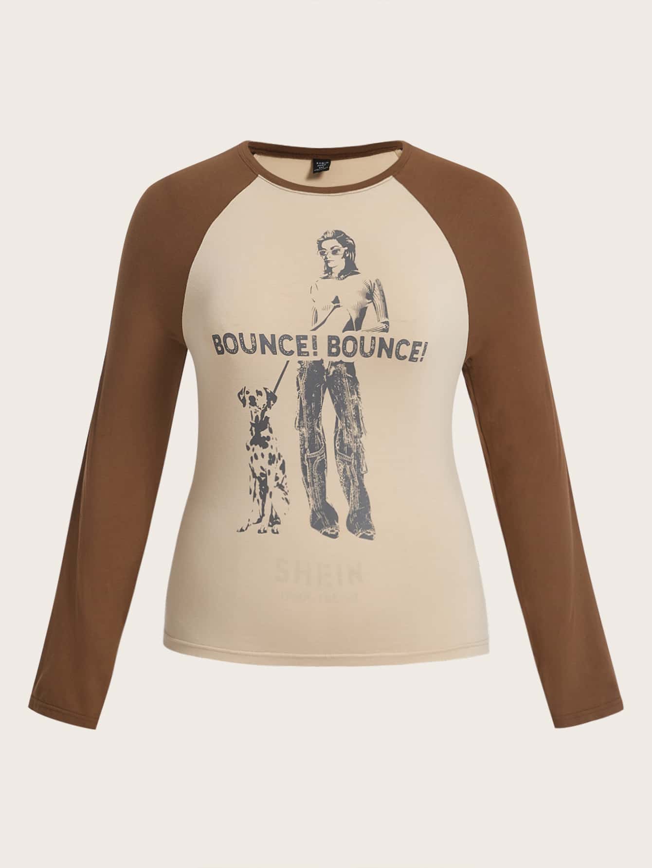 SHEIN EZwear Plus Letter & Figure Graphic Raglan Sleeve Tee - Multicolor - View 1