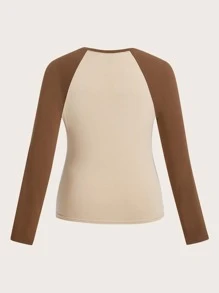 SHEIN EZwear Plus Letter & Figure Graphic Raglan Sleeve Tee - Multicolor - View 2