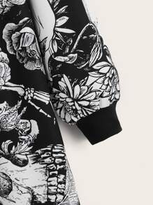 ROMWE PUNK Plus Skull Print Drop Shoulder Sweatshirt Dress