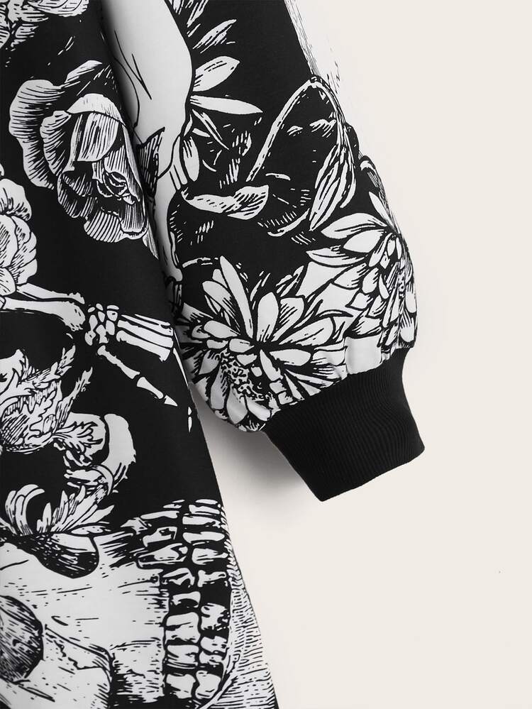 Plus Skull Print Drop Shoulder Sweatshirt Dress