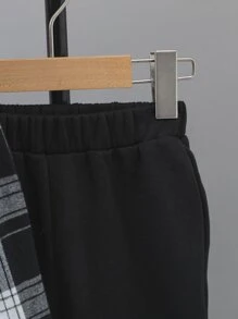 SHEIN 小男童格紋印花襯衫和翻蓋口袋背心和褲子