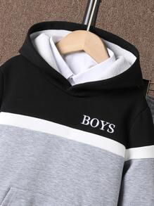 Chicos Pantalones deportivos con capucha con estampado de letra de color combinado con bolsillo de canguro sin camisa - Multicolor - Ver 4