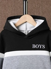 Chicos Pantalones deportivos con capucha con estampado de letra de color combinado con bolsillo de canguro sin camisa - Multicolor - Ver 7