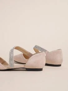 Rhinestone Decor Point Toe Faux Suede Ballet Flats Valentines - Pink - View 4