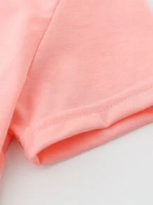 SHEIN Chicas Camiseta con estampado de letra - Rosa - Ver 5