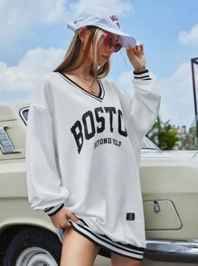 Muchica Quần áo thể thao nữ Lá thư Sọc Giải trí - trắng - Xem 7