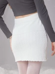 ROMWE Fairycore Pom Pom Cable Knit Skirt - White - View 6