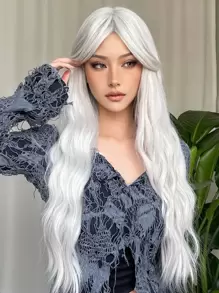 Red Natural Long Curly Wig With Bangs 28 Inch Body Wavy Heat Resistant Synthetic Wigs For Women Christmas Wigs Daily Party Use - White - View 3