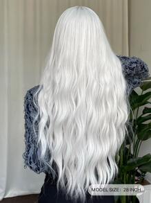 Red Natural Long Curly Wig With Bangs 28 Inch Body Wavy Heat Resistant Synthetic Wigs For Women Christmas Wigs Daily Party Use - White - View 4