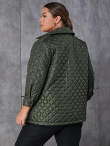 Eilly Bazar Abrigo acolchado de hombros caídos con doble bolsillos - Verde Oscuro - Ver 2