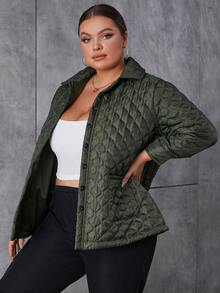 Eilly Bazar Abrigo acolchado de hombros caídos con doble bolsillos - Verde Oscuro - Ver 4