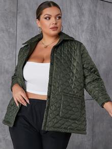 Eilly Bazar Abrigo acolchado de hombros caídos con doble bolsillos - Verde Oscuro - Ver 5