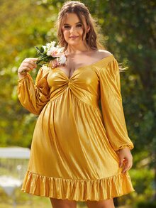 S BETRO Vestido girante delantero bajo con fruncido - Amarillo - Ver 5