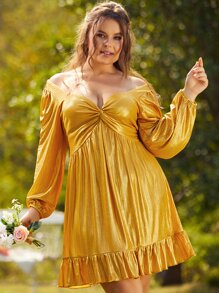 S BETRO Vestido girante delantero bajo con fruncido - Amarillo - Ver 1