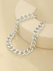 1 chiếc vòng cổ kim loại dày phong cách Punk tối giản Châu Âu & Mỹ dành cho phụ nữ - Bạc - Xem 2
