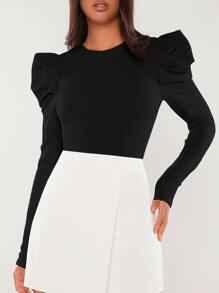 SHEIN Tall Solid Gigot Sleeve Blouse - Black - View 1