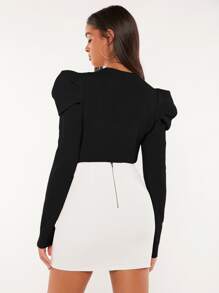SHEIN Tall Solid Gigot Sleeve Blouse - Black - View 2