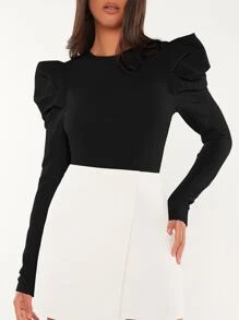 SHEIN Tall Solid Gigot Sleeve Blouse - Black - View 5