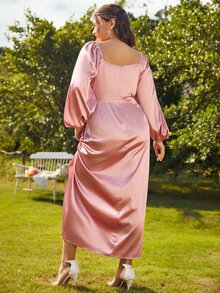 S BETRO Vestido de satén de manga farol de muslo con abertura - Rosa vieja - Ver 2