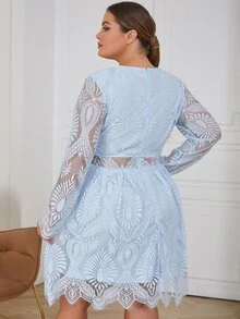 Eilly Bazar Plus Scallop Trim Lace Dress - Baby Blue - View 2