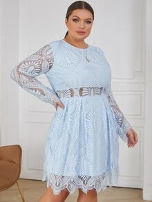 Eilly Bazar Plus Scallop Trim Lace Dress - Baby Blue - View 4