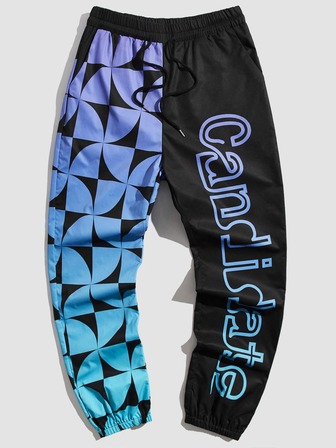 Guys Ombre Geo & Letter Graphic Drawstring Waist Pants