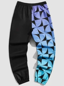 ROMWE MEN Guys Ombre Geo & Letter Graphic Drawstring Waist Pants - Multicolor - View 2