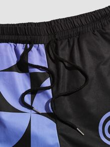 ROMWE MEN Guys Ombre Geo & Letter Graphic Drawstring Waist Pants - Multicolor - View 3