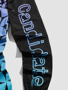 ROMWE MEN Guys Ombre Geo & Letter Graphic Drawstring Waist Pants - Multicolor - View 4