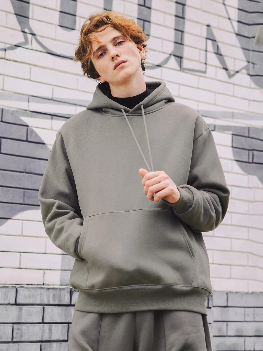 INFLATION Men Kangaroo Pocket Drawstring Hoodie - Grey - View 1