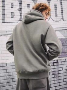 INFLATION Men Kangaroo Pocket Drawstring Hoodie - Grey - View 2