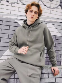 INFLATION Men Kangaroo Pocket Drawstring Hoodie - Grey - View 4